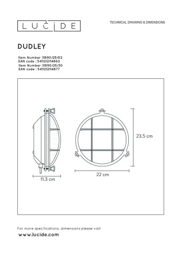 Настенный светильник Dudley 11890/25/30 Lucide уличный IP65 чёрный 1 лампа, плафон белый в стиле винтаж современный E27 фото 5
